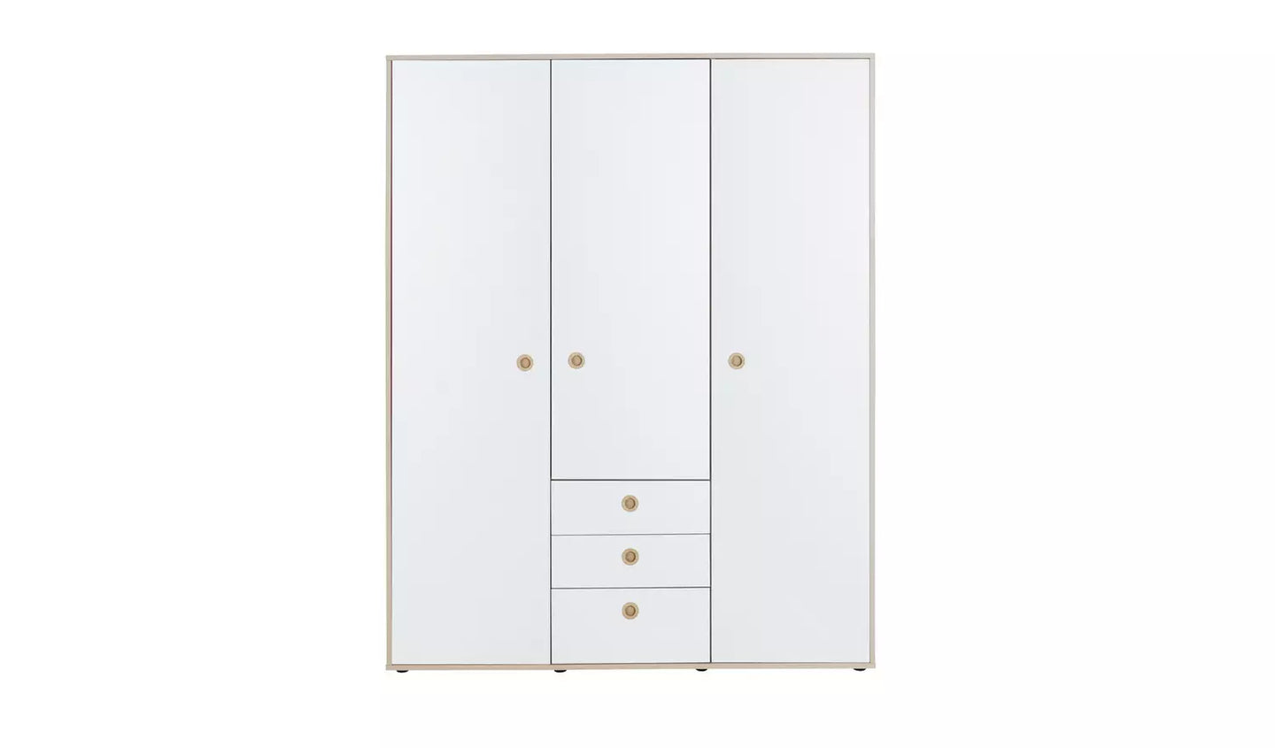 Camden 3 Door 3 Drawer Wardrobe – White & Acacia